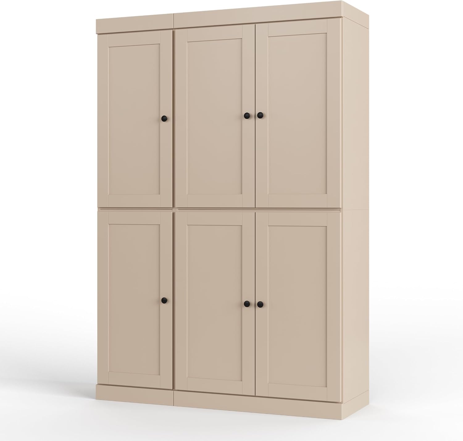 Palace Imports Solid Wood Kitchen Pantry Cabinet 71.5" Tall, 48.5" Wide – Storage Cabinet w/ 6 Shaker Doors, 2 Drawers & 8 Adjustable Shelves – Beige, 100% Renewable Eco-Friendly Wood, Made in Brazil
