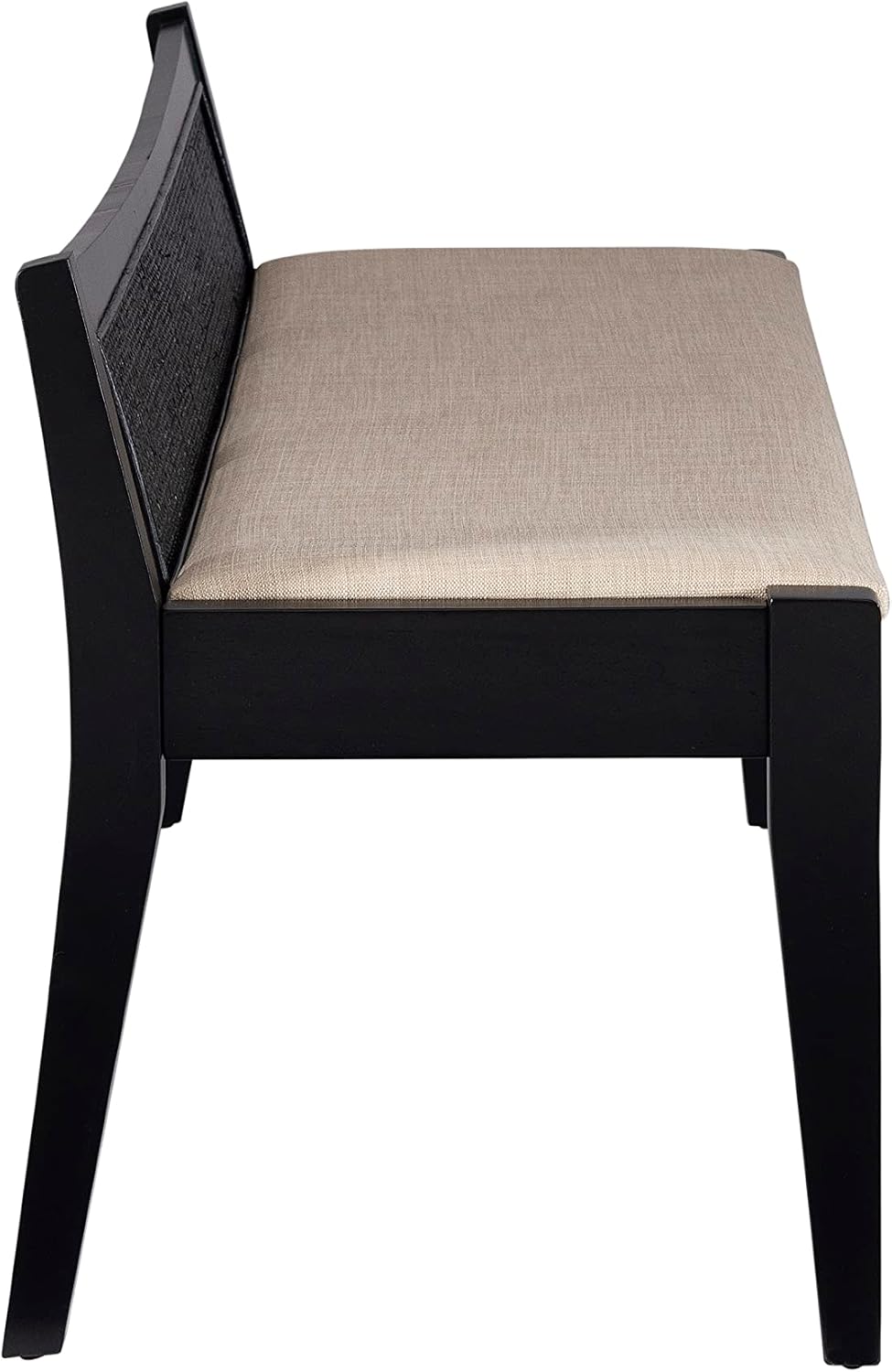 Powell Kasi Black Low Back Cane Bench with Beige Upholstered Seat