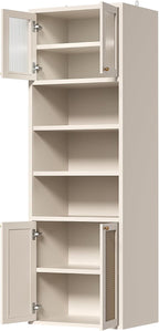 71.3''Tall Kitchen Pantry Cabinet with Oversized Open Shelf & Coffee Station,Tall Extra Deep Enclosed Storage, Fluted Rattan Doors,Adjustable Shelves, Anti-Tip, for Multi-Room Use,White
