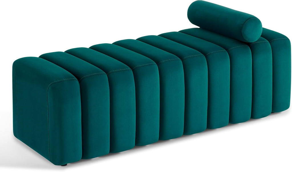 MCombo Waiting Room Benches, Guest Reception Lobby Chairs for Salon, Velvet Upholstered Ottoman for Bedroom Entryway 4698 (Green)