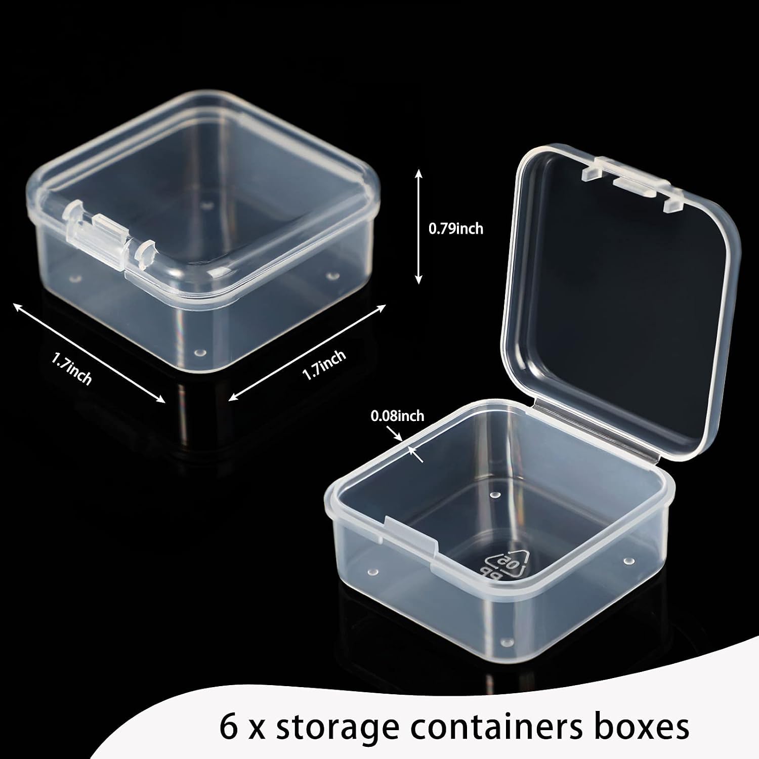 SATINIOR 500 Pcs Clear Plastic Beads Storage Containers Box Small Clear Boxes with Hinged Lid Plastic Arts Case Mini Square Crafts Storage Organizers for Small Items (1.7 × 1.7 × 0.8 Inch)