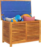 Garden Storage Box with Louver Solid Wood Acacia 35.4"x19.7"x22" Outdoor Patio Deck Cushion Container Bench for Backyard Pool Toy Organizer Weather Resistant