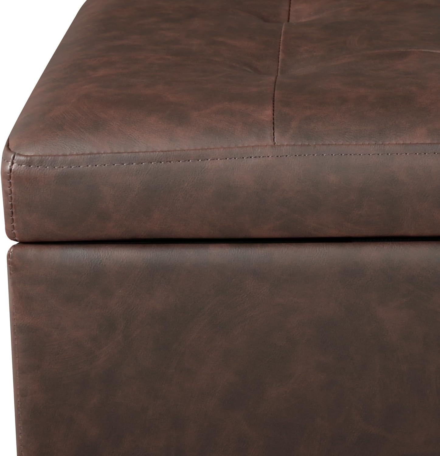 Adeco 16.7" H Brown Leather Storage Ottoman with 360 Caster Wheels, Square Foot Stool with Decorative Bronze Thumb Tacks & 330 LB Load Capacity, Modern Ottoman for Living Room, Bedroom, Entryway