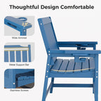 Outdoor Bench with Cup Holder Weatherproof HDPE Fade Resistant Garden Bench 660 lbs Bearing 2-Seat Front Porch Furniture for Patio, Backyard (Blue)