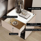 Wood Night Stand with Stone Slab Desktop Modern Bedside Table Side Table Decor Table with Storage for Boudoir All Occasion(White,40 cm)