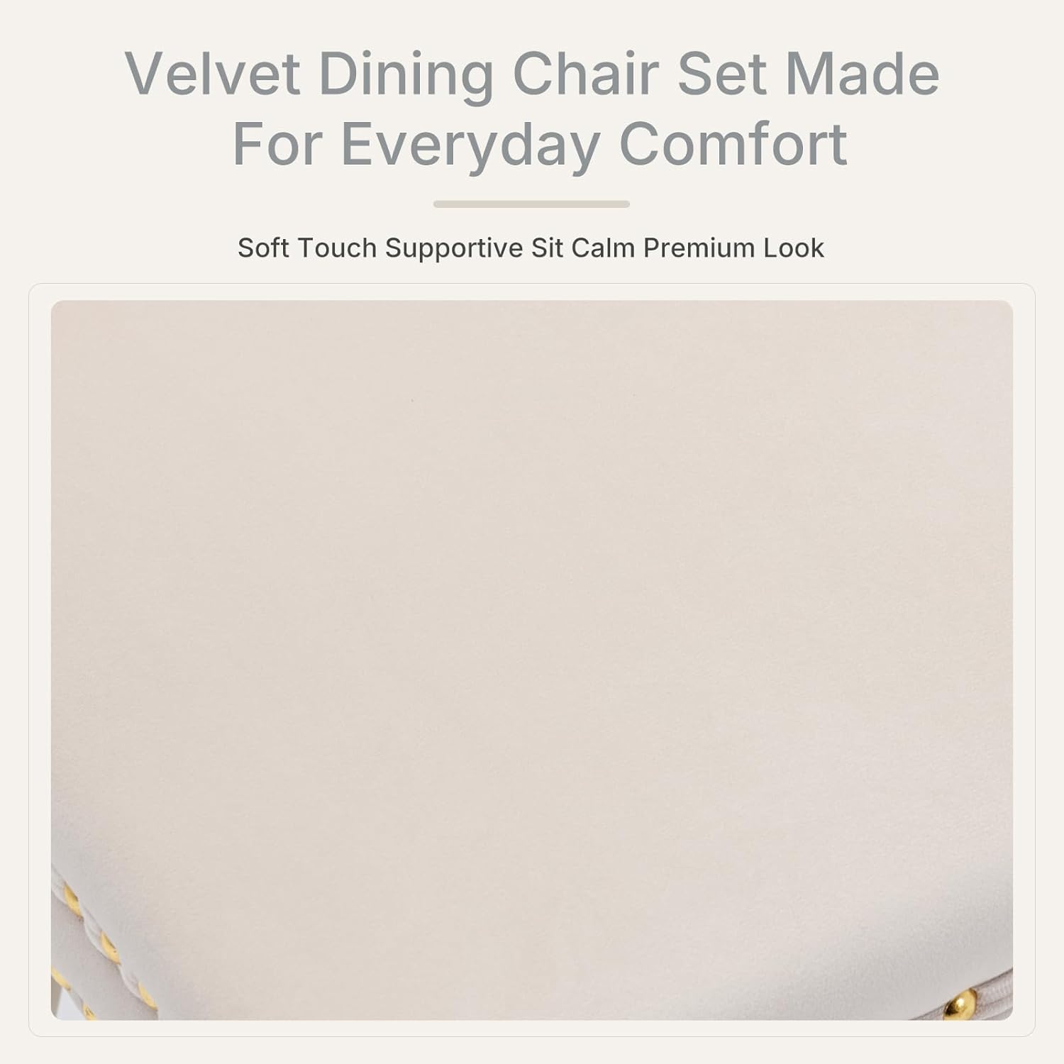 Beige Velvet Dining Chairs Set of 6, Fabric Upholstered Kitchen & Dining Room Chair, Tufted Mid Century Modern Dinning Room Chairs, High Back, Gold Metal Legs, Sillas de Comedor