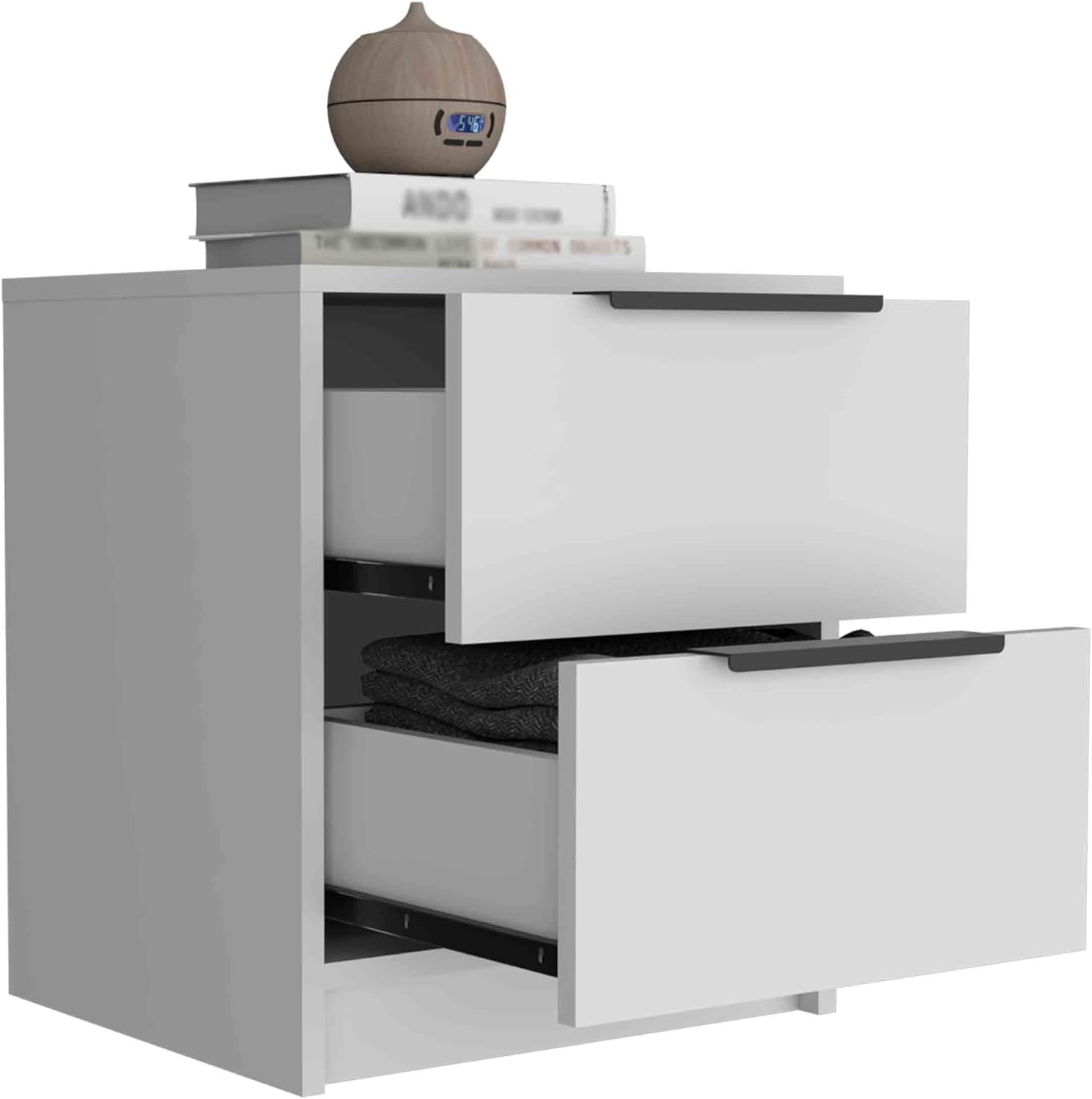 16" 2-Drawer Side Tables, End Table with Stain-Resistant Finish, Accent Table for Compact Spaces, White