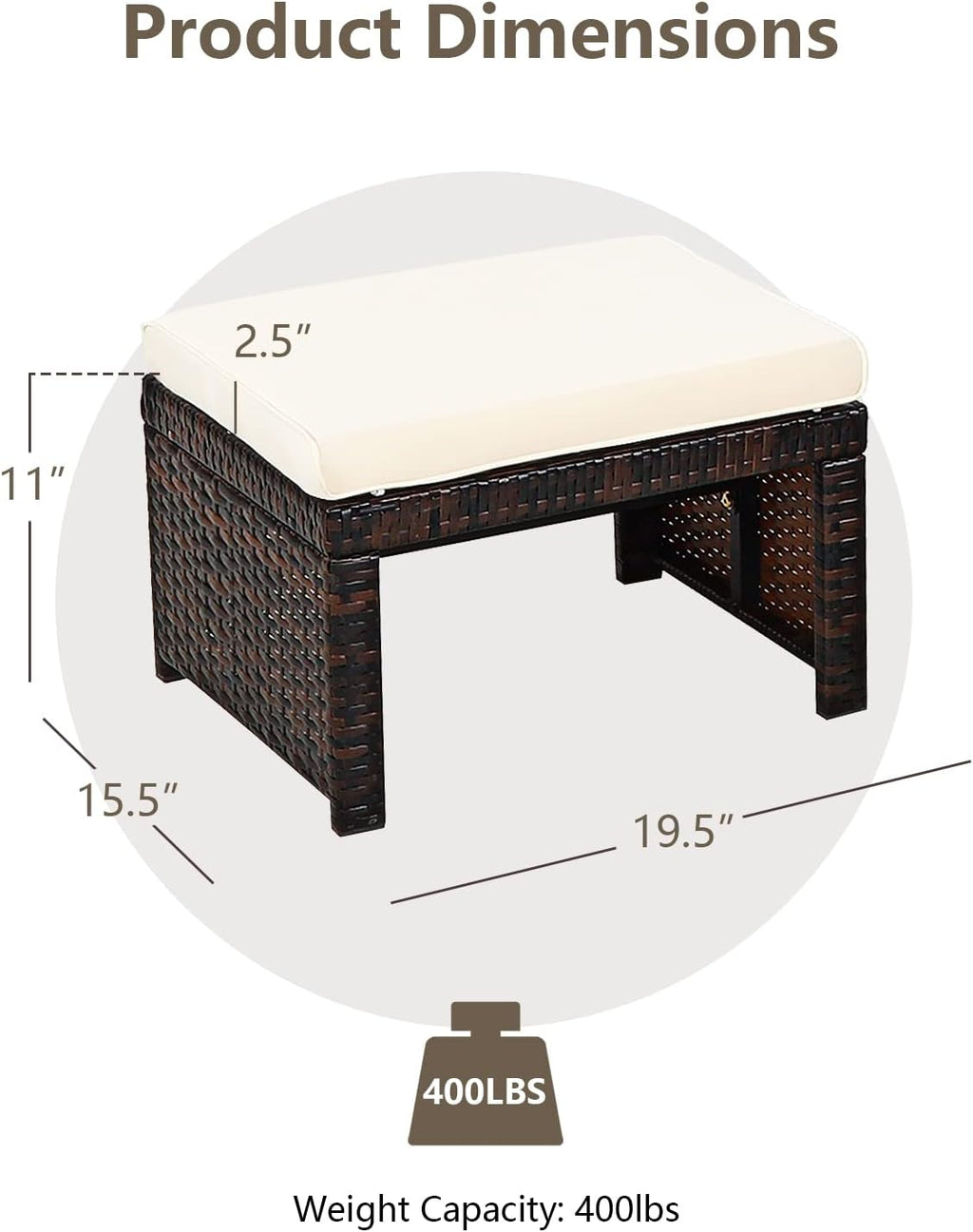 ORALNER Outdoor Ottoman, Set of 2 Wicker Footstools, All-Weather Rattan Foot Stools w/Removable Cushions, Patio Footrest Extra Seating for Porch, Poolside, Garden, Deck, Easy Assembly (Off White)