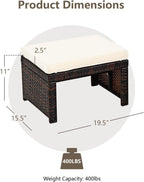 ORALNER Outdoor Ottoman, Set of 2 Wicker Footstools, All-Weather Rattan Foot Stools w/Removable Cushions, Patio Footrest Extra Seating for Porch, Poolside, Garden, Deck, Easy Assembly (Off White)