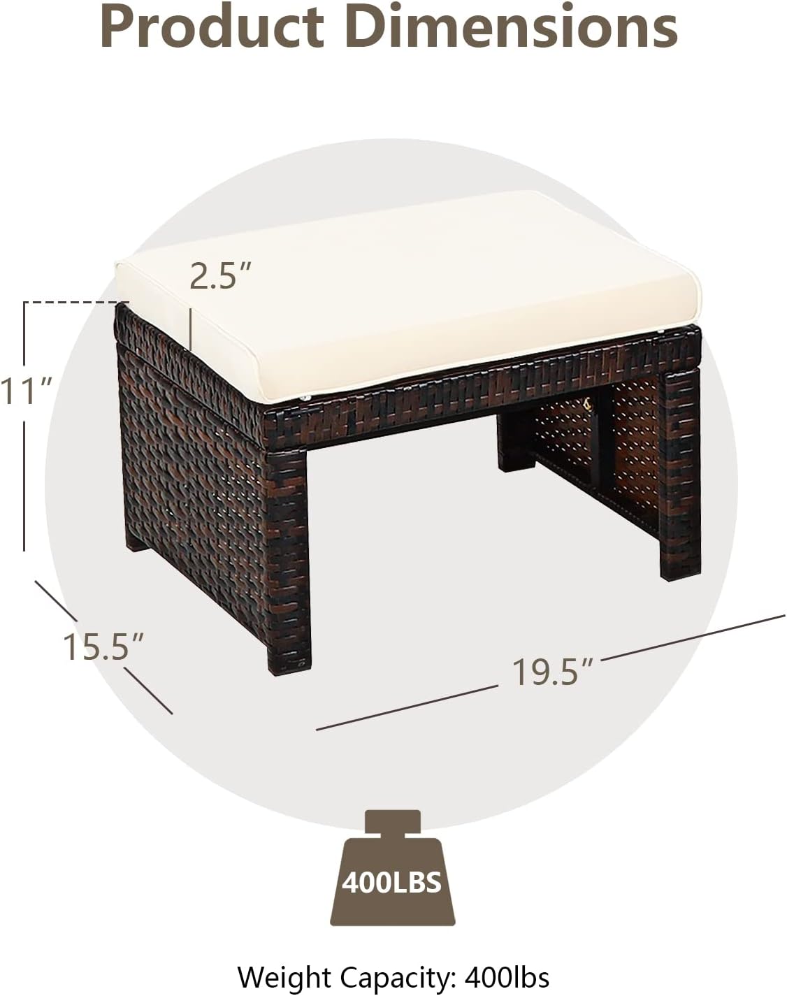 ORALNER Outdoor Ottoman, Set of 2 Wicker Footstools, All-Weather Rattan Foot Stools w/Removable Cushions, Patio Footrest Extra Seating for Porch, Poolside, Garden, Deck, Easy Assembly (Off White)