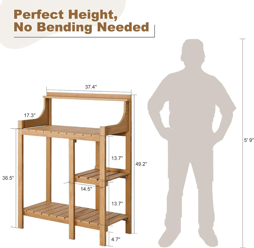 LMP Potting Bench, HDPS Potting Bench Table, 37.5’’x17.5x50' (LxWxH) All Weather Potting Table Work Station for Outside Gardening, Like Teak Wood