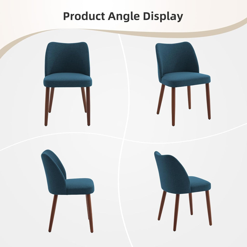 Dining Chair Set of 4, Linen Upholstered Dining Chair with Wood Legs, Wing Backrest, Wooden Kitchen Chair, Kitchen Chairs with Thick Cushions for Dining Room, Living Room, Blue