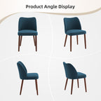 Dining Chair Set of 4, Linen Upholstered Dining Chair with Wood Legs, Wing Backrest, Wooden Kitchen Chair, Kitchen Chairs with Thick Cushions for Dining Room, Living Room, Blue