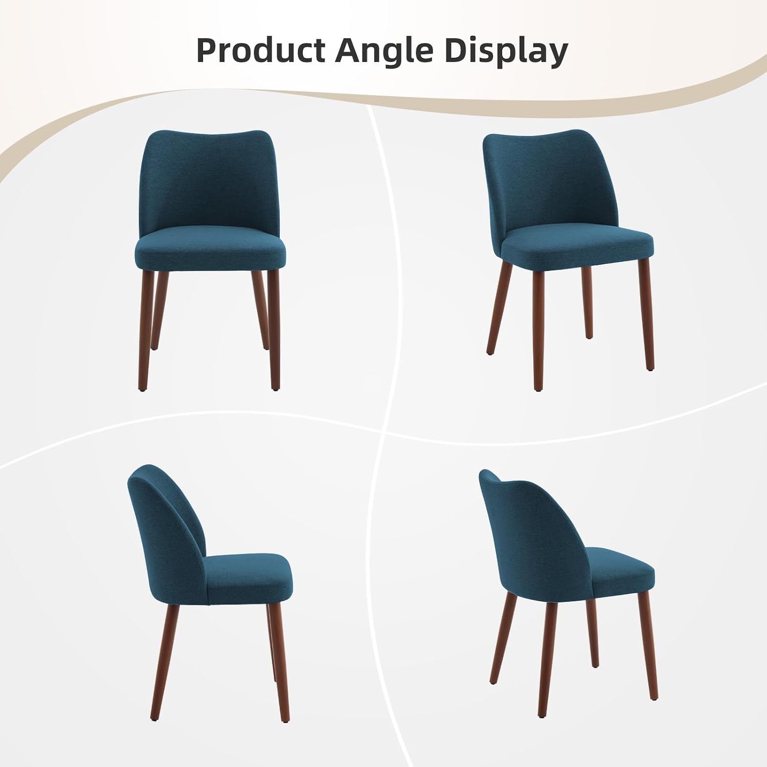 Dining Chair Set of 4, Linen Upholstered Dining Chair with Wood Legs, Wing Backrest, Wooden Kitchen Chair, Kitchen Chairs with Thick Cushions for Dining Room, Living Room, Blue