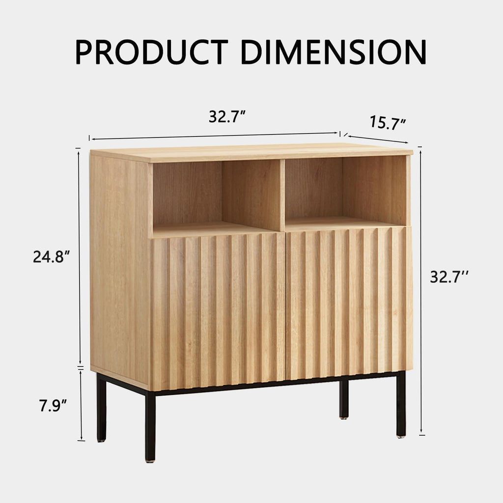 Oxford Fluted Storage Cabinet, Sideboard Buffet Credenza with Doors, Accent Console for Living Dining Room, Entryway, Natural Oak (Raised Panel, Two doors-1pc)