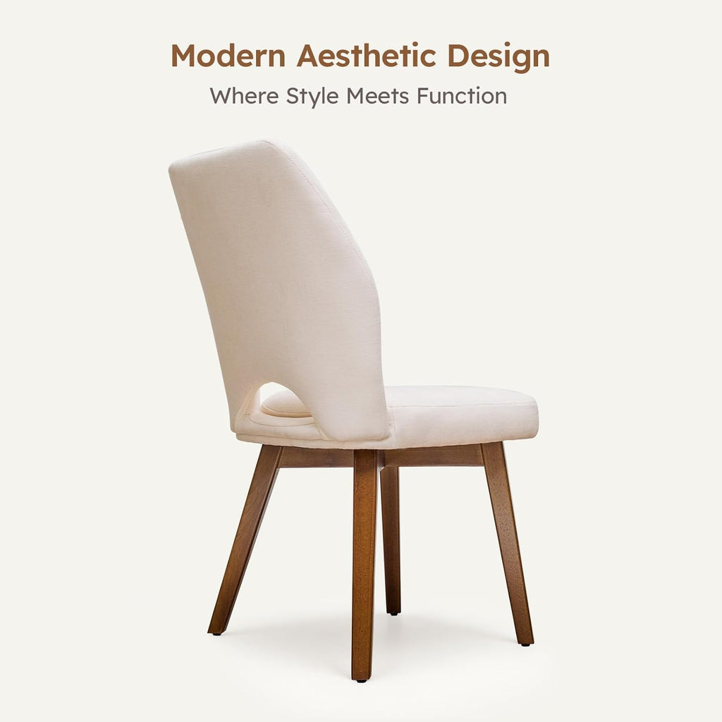 Dining Chairs Set of 4, Upholstered Kitchen Chairs with Unique Cutout High Back & Wood Legs, Comfortable Fabric Side Chair for Dining Room, Living Room, Beige
