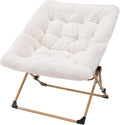 OAKHAM Saucer Chair for Adults, Foldable Comfy Chair for Bedroom, White | Soft Faux Fur Folding Lounge for Living Room Dorm Rooms, Flexible Reading for Teens Kids, X-Large
