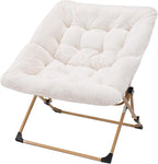 OAKHAM Saucer Chair for Adults, Foldable Comfy Chair for Bedroom, White | Soft Faux Fur Folding Lounge for Living Room Dorm Rooms, Flexible Reading for Teens Kids, X-Large