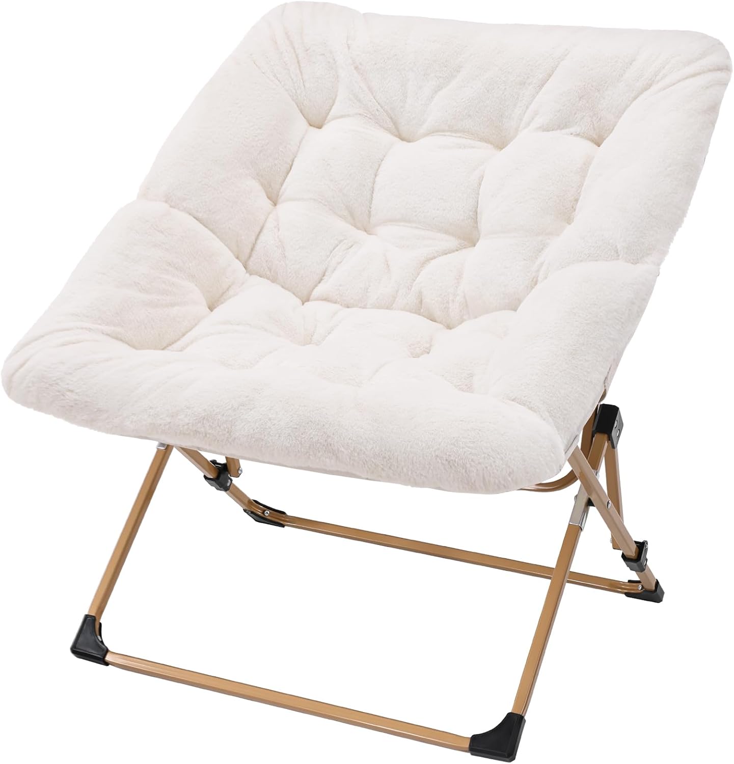 OAKHAM Saucer Chair for Adults, Foldable Comfy Chair for Bedroom, White | Soft Faux Fur Folding Lounge for Living Room Dorm Rooms, Flexible Reading for Teens Kids, X-Large