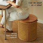 Simple Wood Side Table Handmade Round Storage Small Imitation Woven Rattan Sofa End Table Coffee Table Bedside Table for Room All Occasion(Coffee)