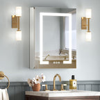 Lighted Medicine Cabinet with Mirror, Plug-in or Hardwired, Anti-Fog/3 Colors/Dimmable, AL Alloy, 2 Outlets & USBs, ETL Listed, Wall Mount or Recessed Bathroom Medicine Cabinet, 20x26 Inch