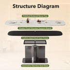 63" Modern Sintered Stone Dining Table for 6, Glossy White Rectangular Kitchen Table with Wood-Reinforced Top & Metal Pedestal Base, for Standard Dining Room, Kitchen & Family Gatherings