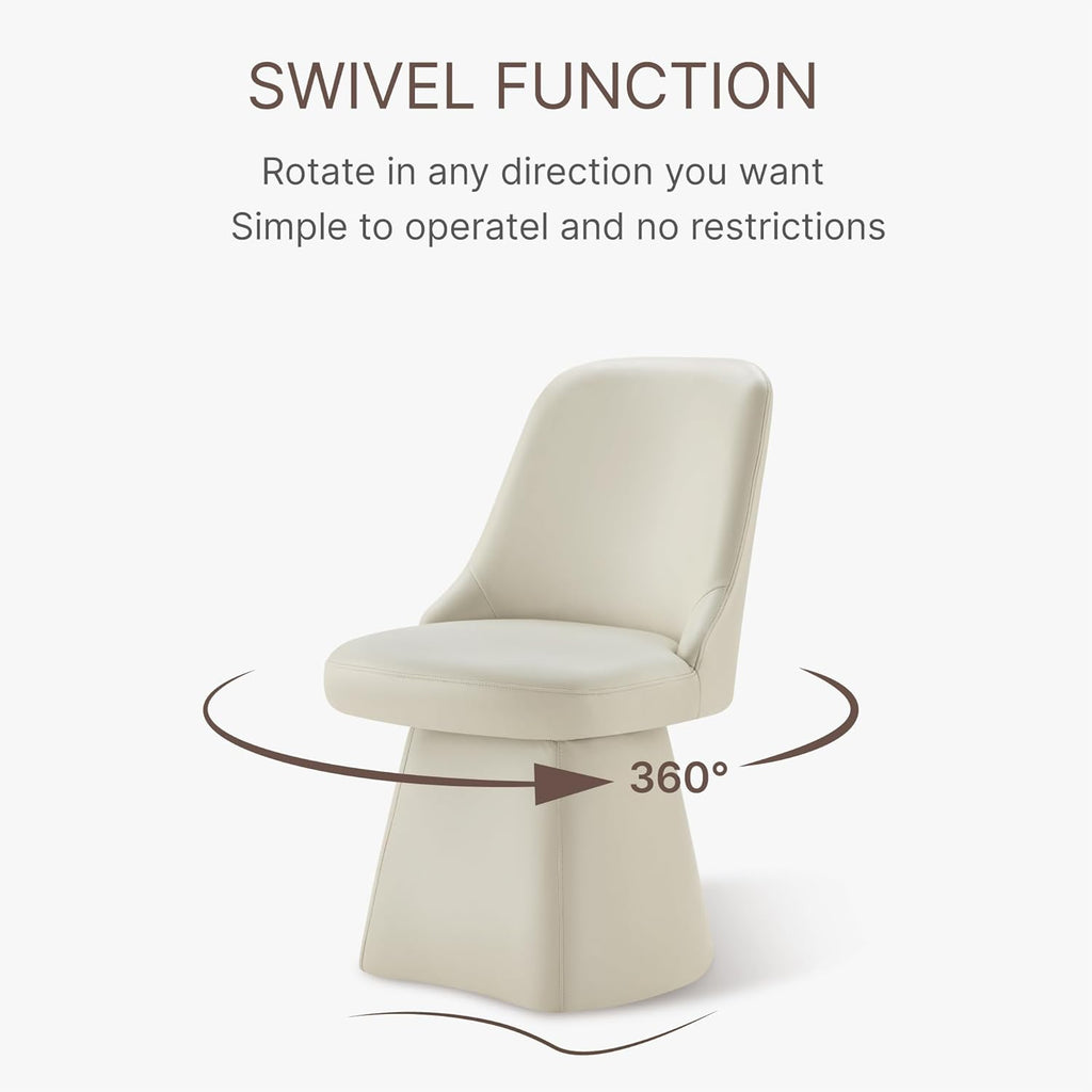 KISLOT Swivel Dining Chairs Set of 1, Upholstered Mid Century Modern Deskchair with High Back, Faux Leather Kitchen Chairs for Dining Room, Bedroom, Dressing Room, Cream