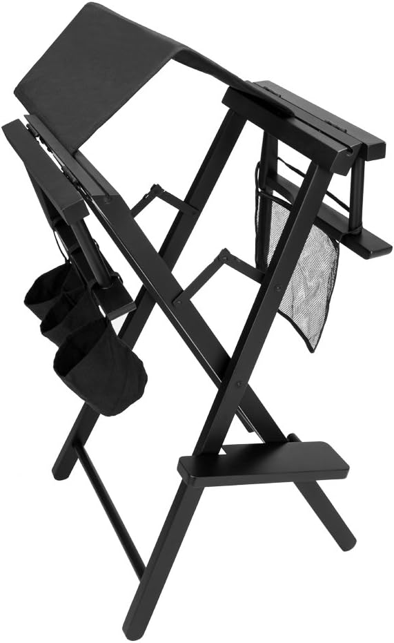 mefeir 31" Height Tall Directors Chairs, Folding Artist Makeup with Replacement Cover, Storage Side Bags, Footrest, Support 250 lbs, Solid Hardwood & Polyester Black Canvas