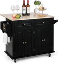 VOWNER 43" W Kitchen Island with Drop Leaf, Rolling Kitchen Island with Drawers, Portable Island Kitchen with Storage, Butcher Block Kitchen Cart with Spice Rack & Towel Rack (Black)