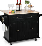 VOWNER 43" W Kitchen Island with Drop Leaf, Rolling Kitchen Island with Drawers, Portable Island Kitchen with Storage, Butcher Block Kitchen Cart with Spice Rack & Towel Rack (Black)
