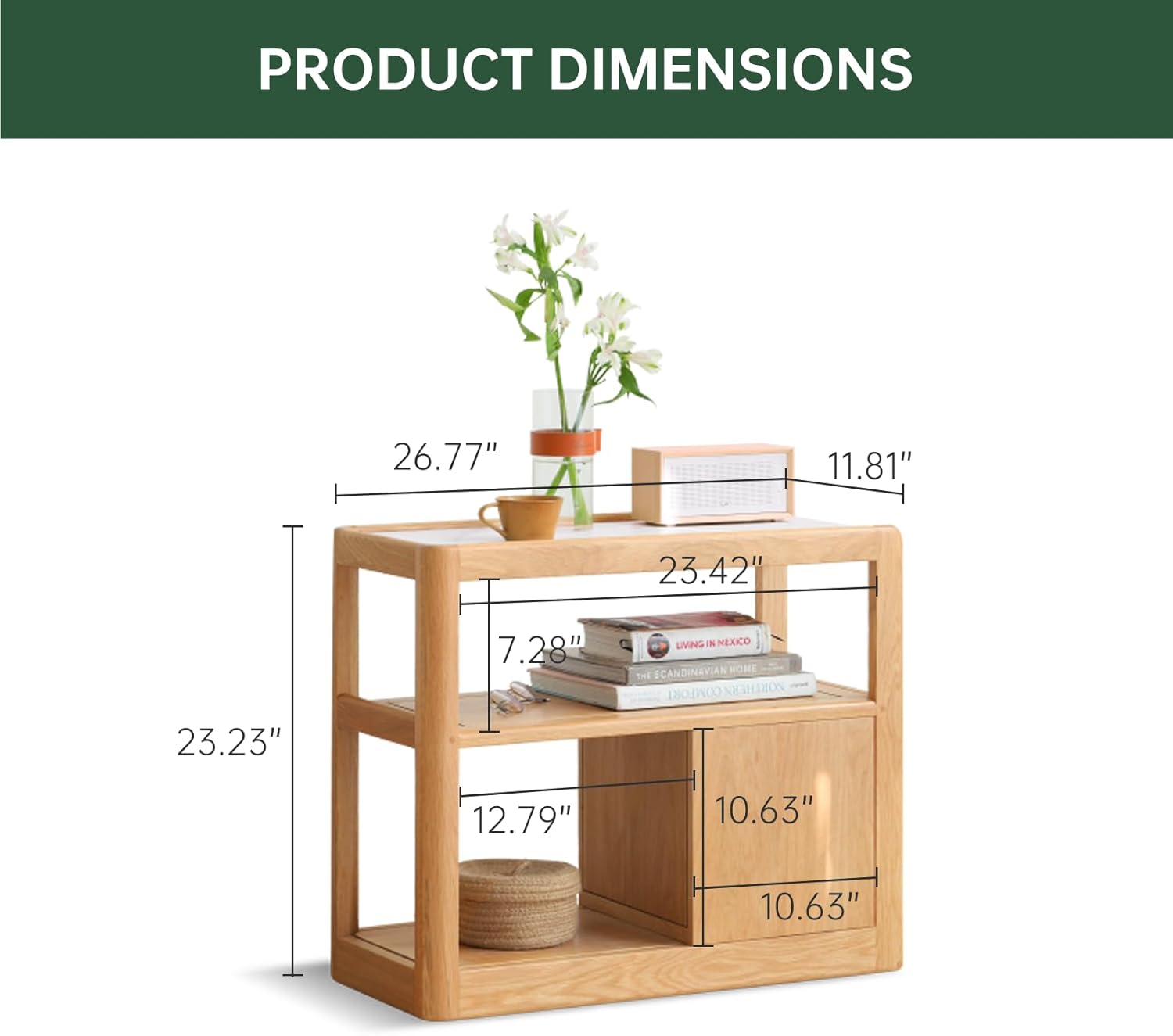 100% Solid Wood Side Table with Storage, Narrow End Table with 2 Drawers, Slim Nightstand and Small Bedside Table with Wheels for Living Room Kitchen Bedroom(Natural, 15.75" D x 26.77" W x 21.65" H)