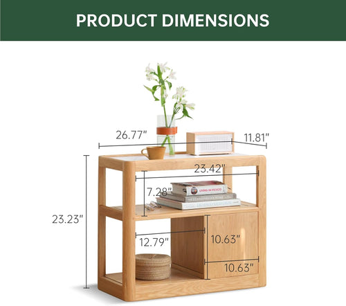 100% Solid Wood Side Table with Storage, Narrow End Table with 2 Drawers, Slim Nightstand and Small Bedside Table with Wheels for Living Room Kitchen Bedroom(Natural, 15.75" D x 26.77" W x 21.65" H)