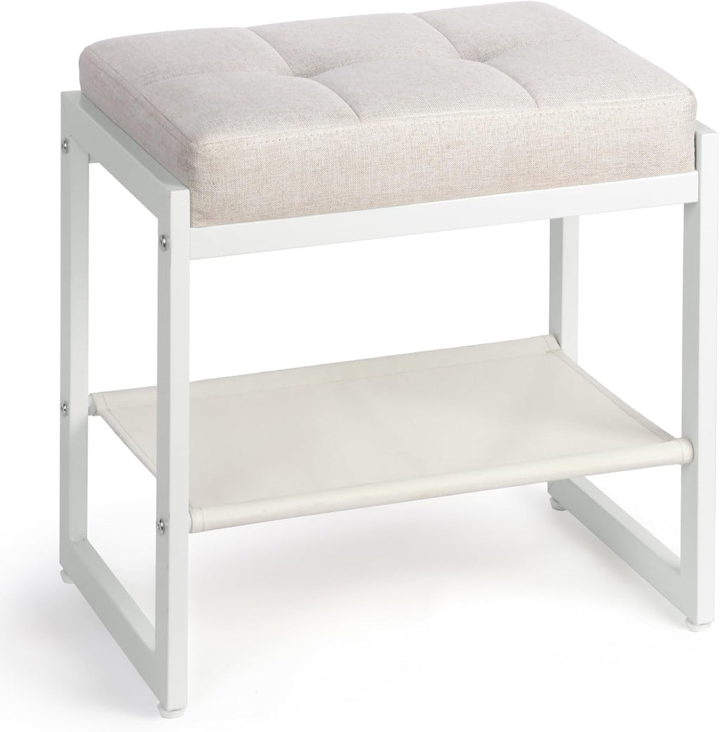 Vanity Stool, Makeup Vanity Chair for Vanity, Ottoman Seat for Bedroom Makeup Living Room,Foot Stool Foot Rest, (Beige&White)