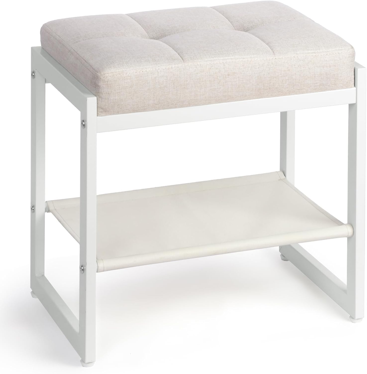 Vanity Stool, Makeup Vanity Chair for Vanity, Ottoman Seat for Bedroom Makeup Living Room,Foot Stool Foot Rest, (Beige&White)