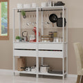 Madesa Kitchen Pantry Storage Rack with 4 Drawers 4 Shelves and 2 Hanging Rods 55" L Modular Multiuse Cabinet for Kitchen Organization - White