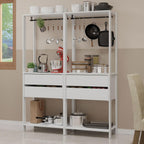 Madesa Kitchen Pantry Storage Rack with 4 Drawers 4 Shelves and 2 Hanging Rods 55" L Modular Multiuse Cabinet for Kitchen Organization - White