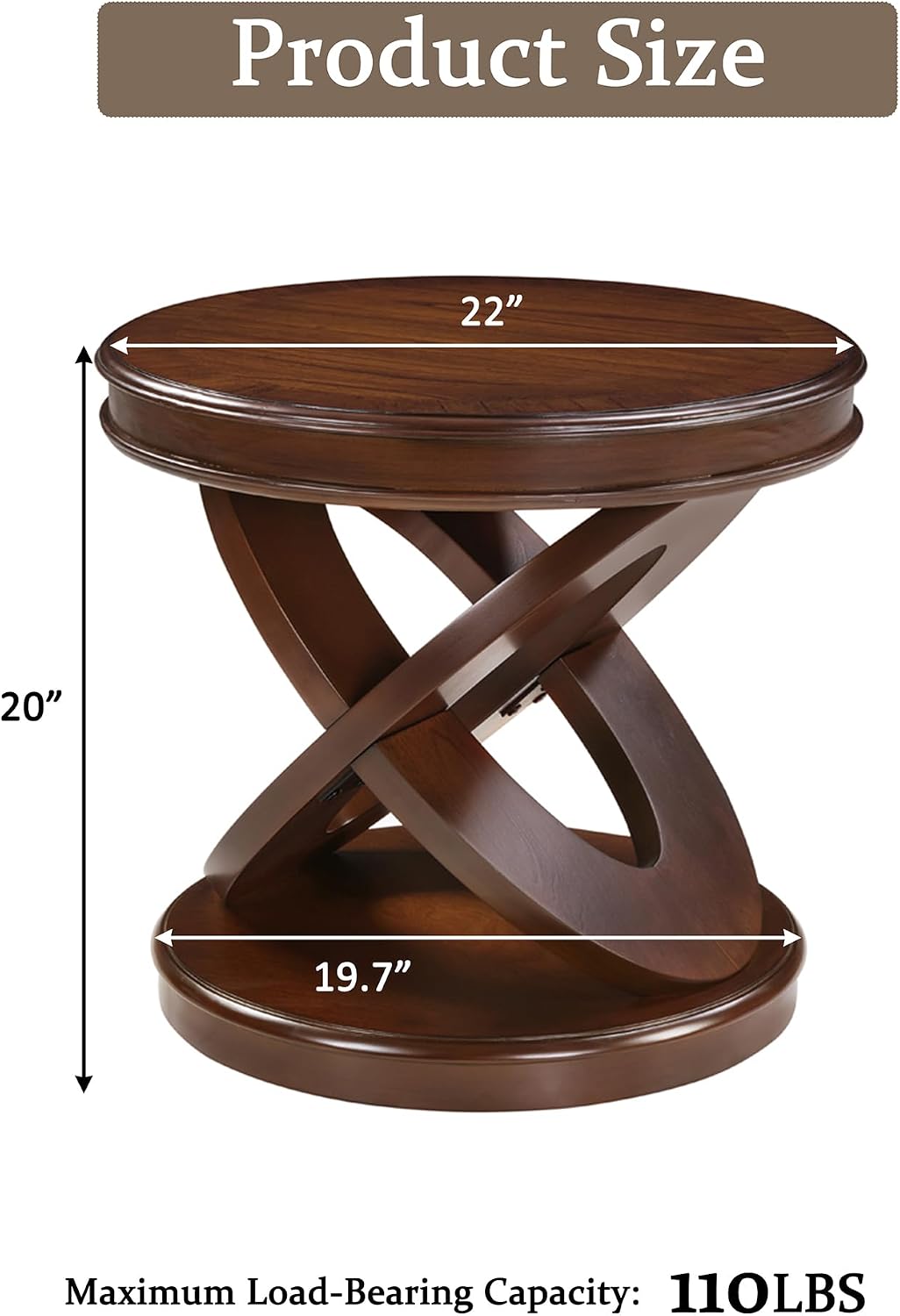 Retro Coffee Table Sets 3 s, Wood Living Room Table Set Include 44" Oval Coffee Table, Round End Table Set of 2, Walnut