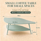 Small Coffee Table with Storage,Unique Leaf Handcrafted Marquetry,Mid Century Modern Oval Wooden Coffee Table,Natural Oak Veneer,Solid Wood Legs,for Living Room,Apartment(Sage Green)