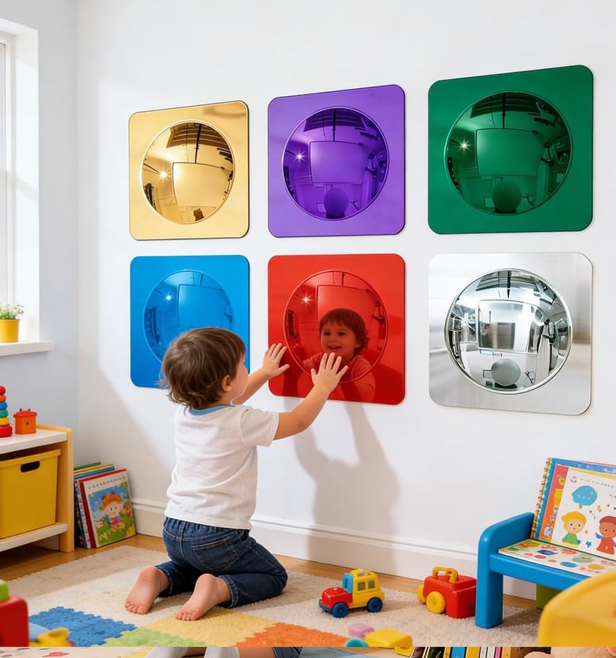 6-piece sensory wall bubble mirrors, acrylic colorful interactive mirrors,suitable for children's classrooms and sensory rooms, visual and tactile stimulation wall decorations (10 x 10 inches)