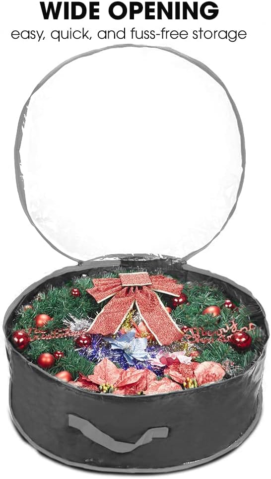Propik Christmas Wreath Storage Bag 36" - Garland Holiday Container with Clear Window - Tear Resistant Fabric - 2 Pack (36 Inch, Black)