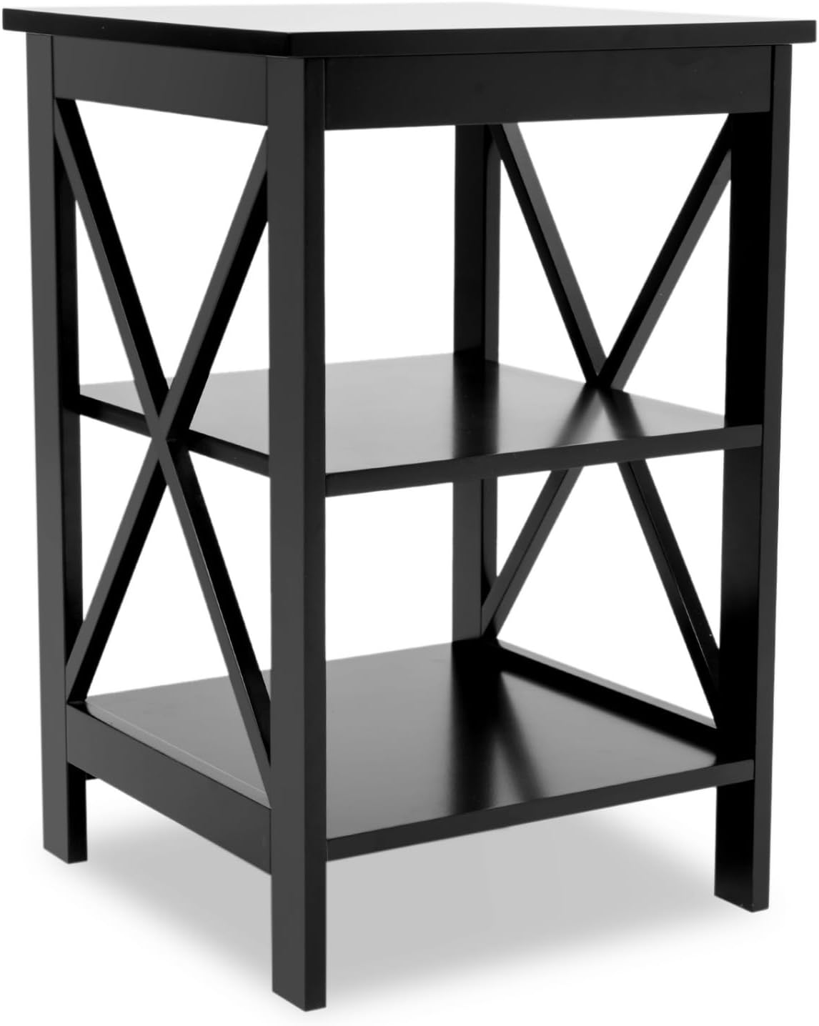 Oxford Small Side Table Black, 15.75W x15.75D x24.02 H Square End Table with UV Lacquered Surface, High-Grade E1 MDF, X-Shaped Legs for Stability, Easy Assembly for Living Room Sofa Side