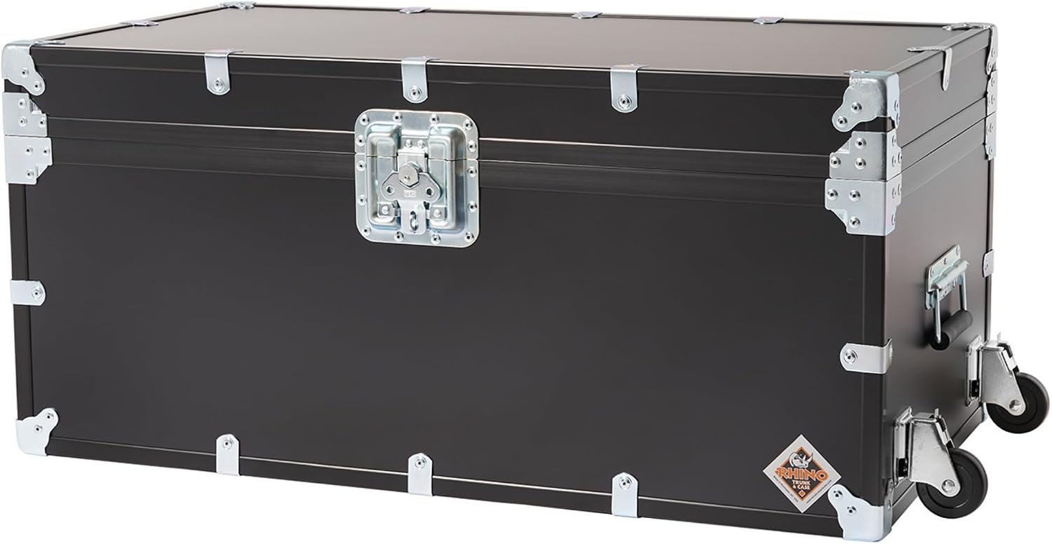 Rhino Trunk & Case XL Indestructo Travel Trunk Luggage With Wheels - 35"x19"x16" Heavy-Duty USA Made Road Case, Strong Flight Cases, ATA Case Style Footlocker, or Secure College Dorm Storage Chest