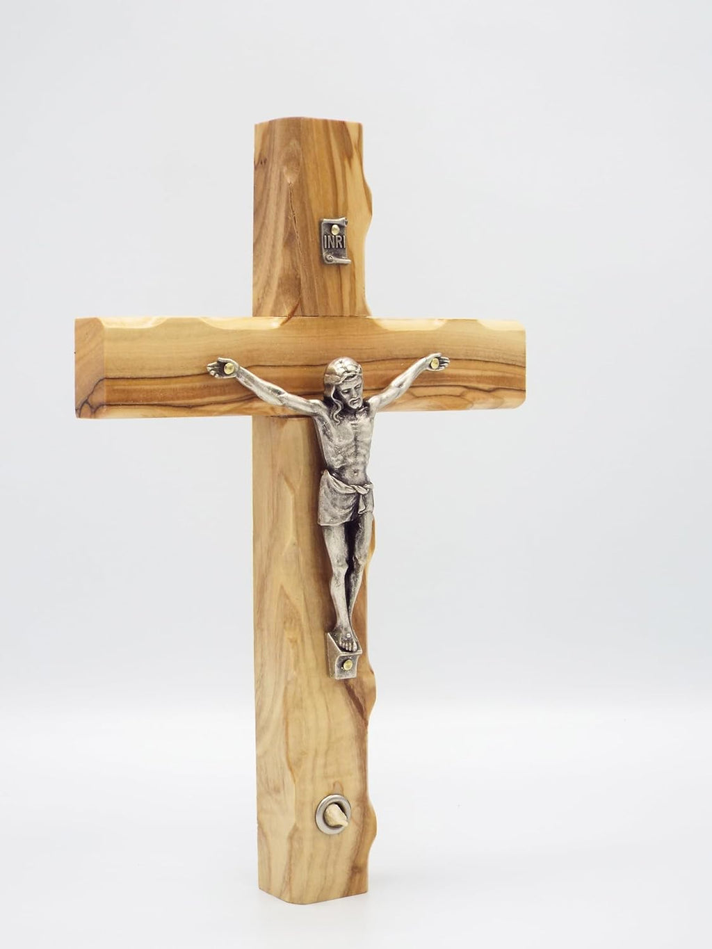 King David Market Olive Wood Crucifix Cross (8 Inch), Wall Hanging Christian Crucifix Featuring a Decorative Natural Stone from Jerusalem, Handcrafted Religious Décor
