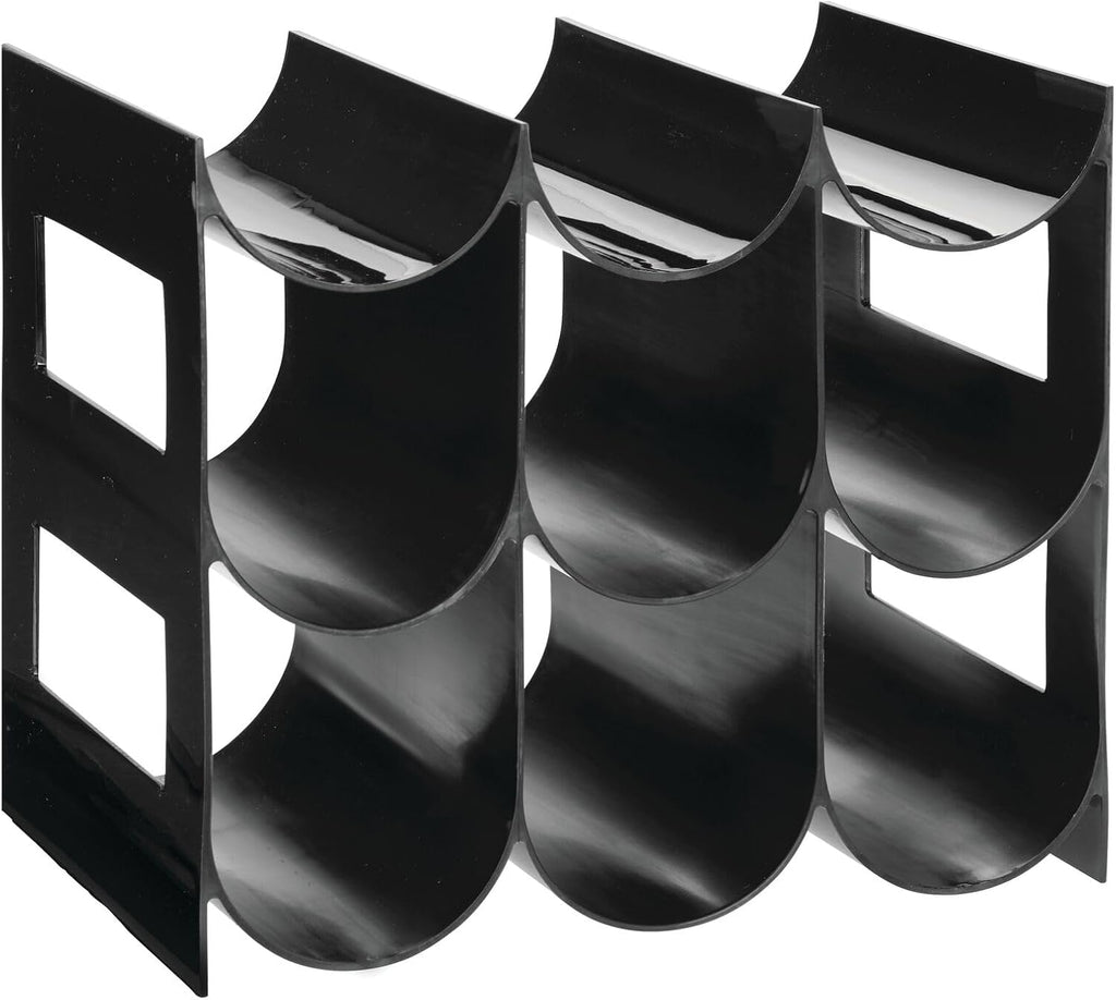 mDesign Plastic Water Bottle Organization/Wine Rack Storage Organizer for Kitchen Countertops, Cabinet, Bin, Pantry, Fridge, Refrigerator, 3 Tiers, 9 Bottles, Lumiere Collection - Black