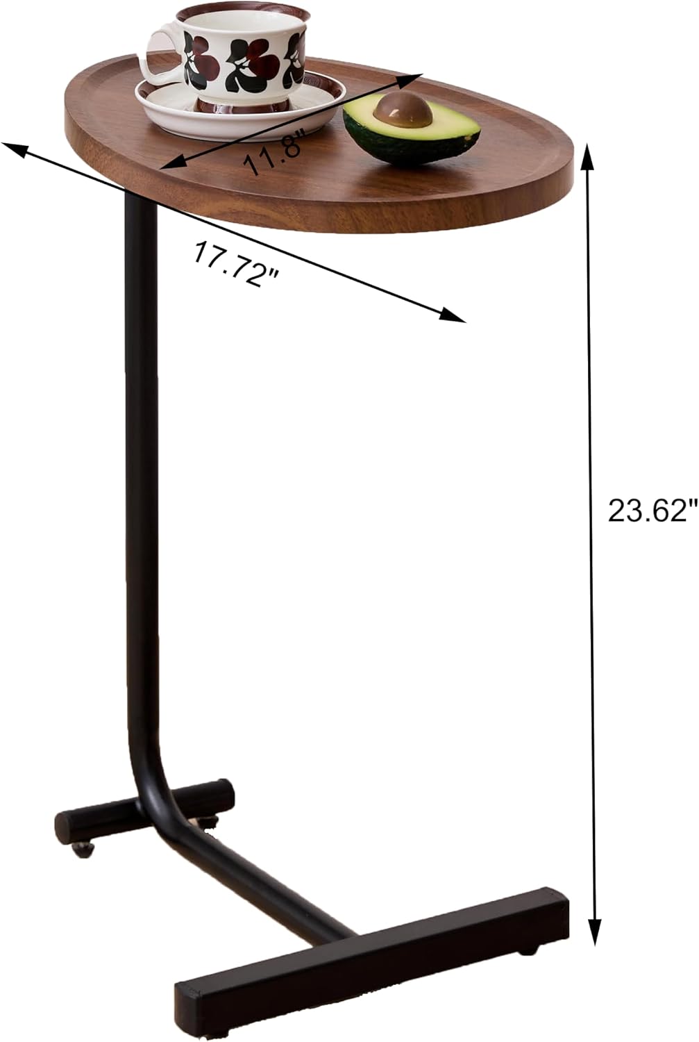 C-Shaped Side Table, Modern Minimalist Wooden Tray End Table, Mobile Snack Table with Wheels for Sofa, Coffee Cup & Fruit Stand