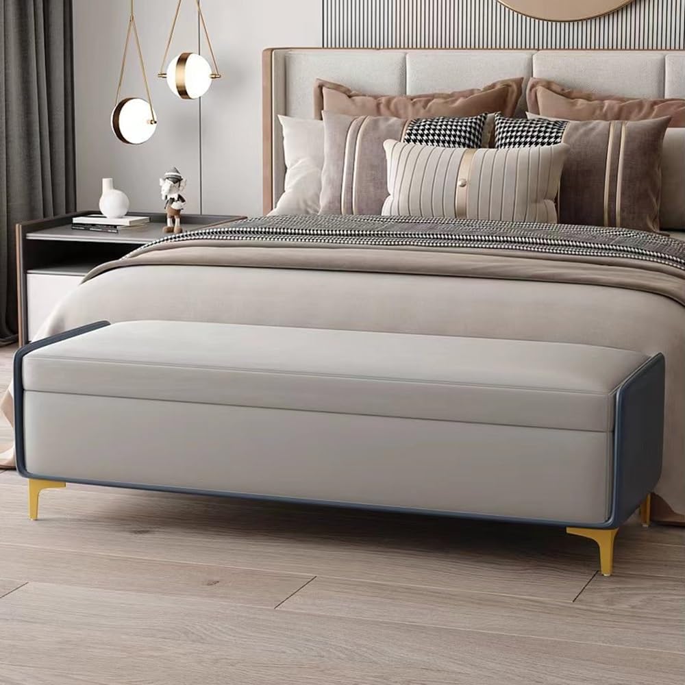 Modern Bed End Stool Bedroom Shoe Changing Entrance Bench Clothing Store Cloakroom Rest Sofa Storage Entryway(Gris,Medium)