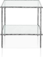 Furniture of America Zayen Glam 24-inch Metal Side Table with Tempered Glass Tabletop and Open Shelf, Hammered Stainless Steel Frame for Bedroom, Living Room, Home Office, Silver