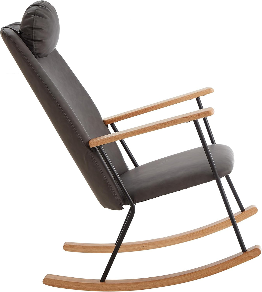 Nursery Rocking Chair Indoor, Small Rocking Chairs for Small Spaces, Upholstered Rocker Chair with High Back& Headrest Pillow, Comfy Rocking Chair for Bedroom, Living Room, Patio& Porch (Dark Grey)