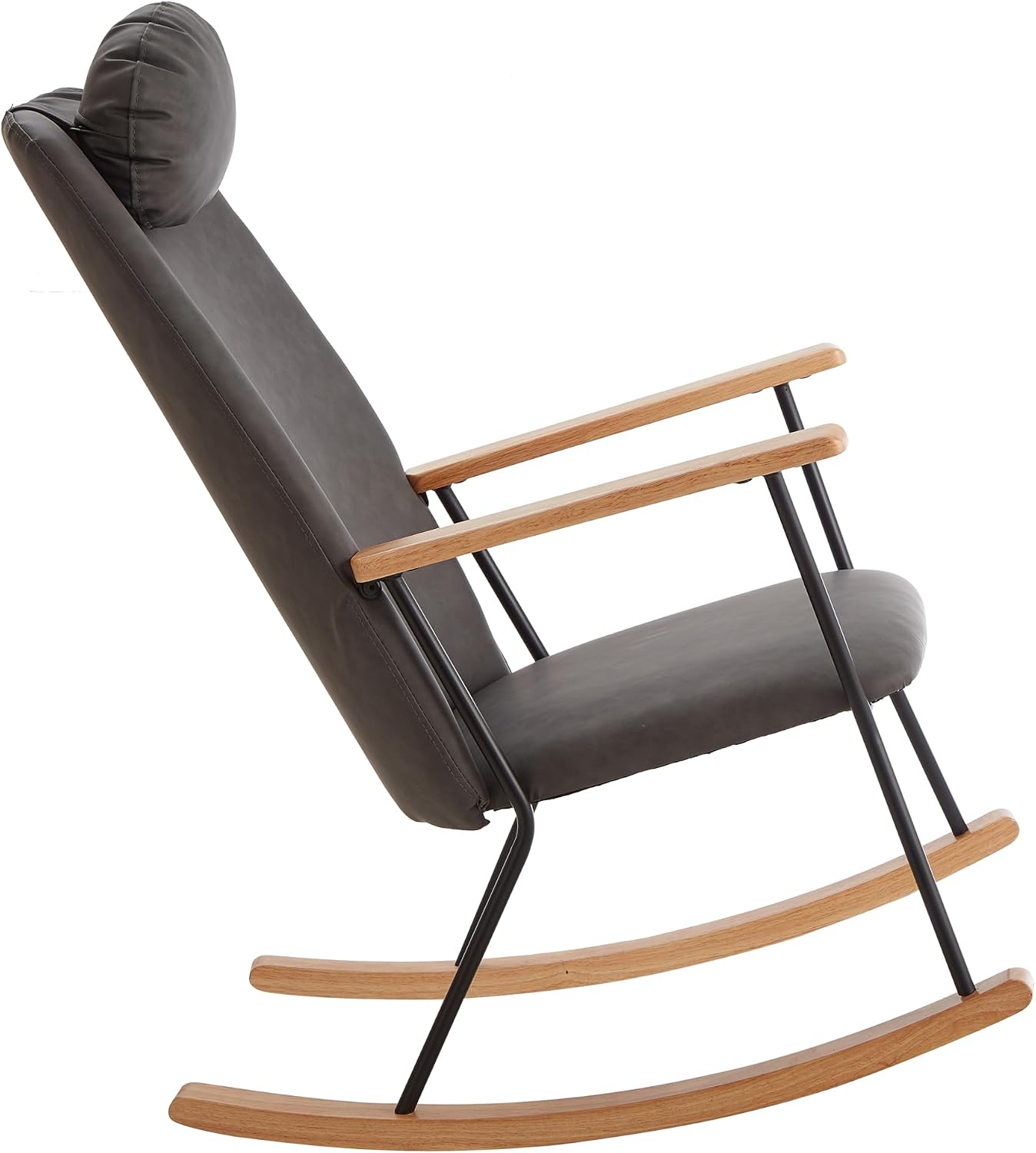 Nursery Rocking Chair Indoor, Small Rocking Chairs for Small Spaces, Upholstered Rocker Chair with High Back& Headrest Pillow, Comfy Rocking Chair for Bedroom, Living Room, Patio& Porch (Dark Grey)