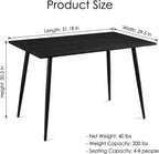 IDS Home Black Wood Dining Table 51 Inch, Rectangular Kitchen Table with Metal Iron Frame, Modern Wood Grain Table for Small Space Apartment